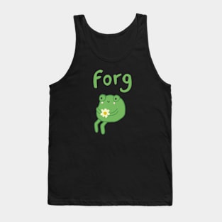 Cute Forg Frog : Sitting, Thinking, Holding a Beautiful Flower in Hand Tank Top